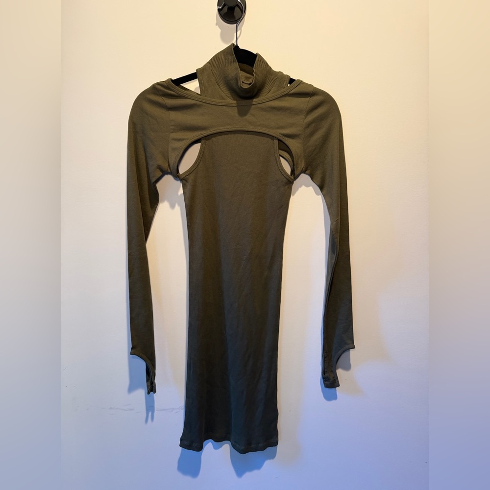 Helmut Lang Olive Long Sleeve Cut-Out‎ Dress